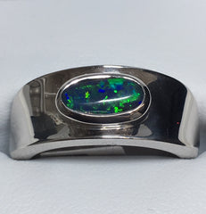 Sterling Silver Unisex Solid 1.1Ct Opal Concave Ring - R2037