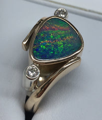Handmade 9ct Yellow Gold Opal Doublet And Diamond Ring - R2038