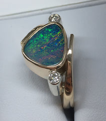 Handmade 9ct Yellow Gold Opal Doublet And Diamond Ring - R2038