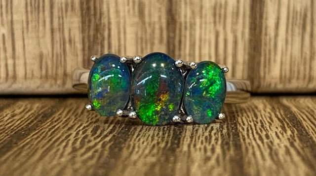 Sterling Silver Trio Triplet Opal Claw Set Ring - R2274