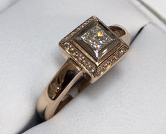 9ct Rose Gold & Palladium 50pt Princess Cut Diamond Engagement Ring - R1879
