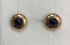 9ct Yellow Gold Sapphire And Diamond Surround Stud Earrings - G2907