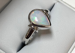 Sterling Silver Tear Drop Bezel Set Coober Pedy Solid Opal Ring - R2161