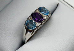 Sterling Silver Amethyst, Blue Topaz And Cubic Zirconia Trio Ring - G3589
