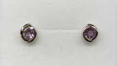 Sterling Silver 4mm Semi-Bezel Set Amethyst Stud Earrings - G4084