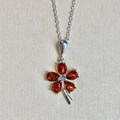 Sterling Silver 5-Stone Amber Flower Pendant - G8796