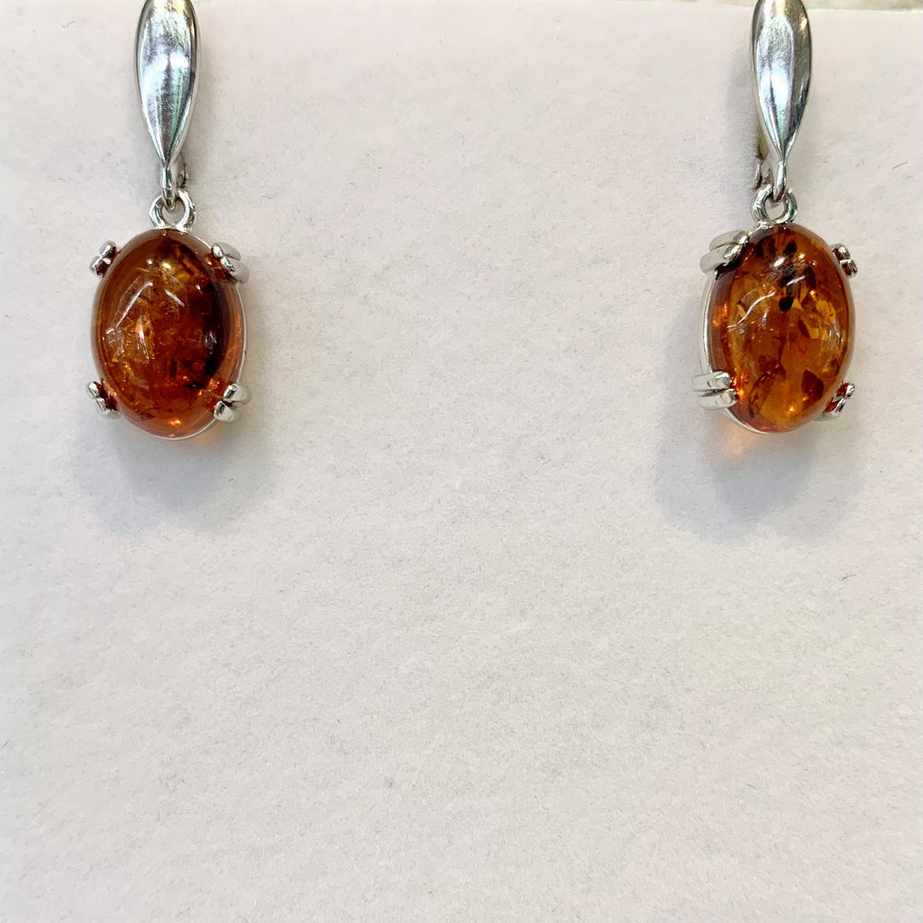 Sterling Silver Oval Amber Drop Earrings - G8778