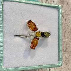 Sterling Silver Multi-coloured Amber Twist Ring - G8759