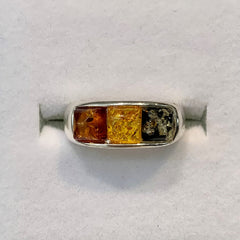 Sterling Silver Multi-coloured Square Amber Ring - G8760