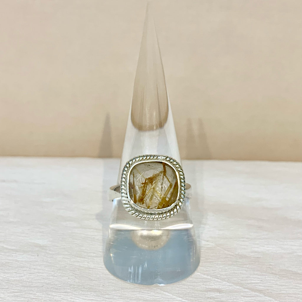 Sterling Silver Golden Rutilated Quartz Square Ring - G8552