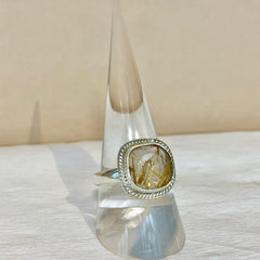 Sterling Silver Golden Rutilated Quartz Square Ring - G8552