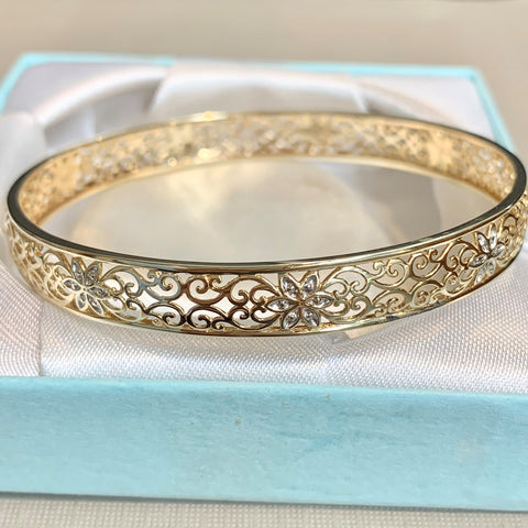 9ct Two-Tone Gold Filigree Bangle - G7508
