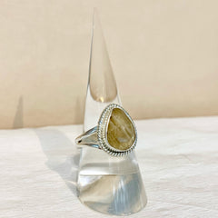 Sterling Silver Pear-Shaped Golden Rutilated Quartz Ring - G8548