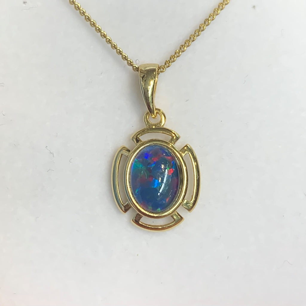 Yellow Gold Plated Fancy Oval Triplet Pendant - G7333