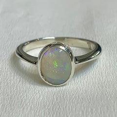 Sterling Silver Solid Coober Pedy White Opal Ring - R2789