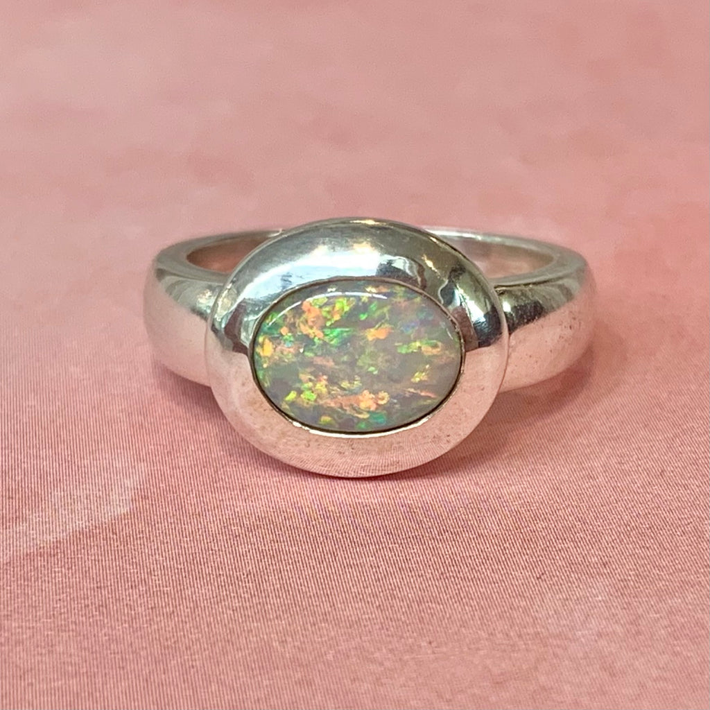 Sterling Silver Solid Lightning Ridge Opal Ring - R2788