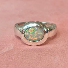 Sterling Silver Solid Lightning Ridge Opal Ring - R2788