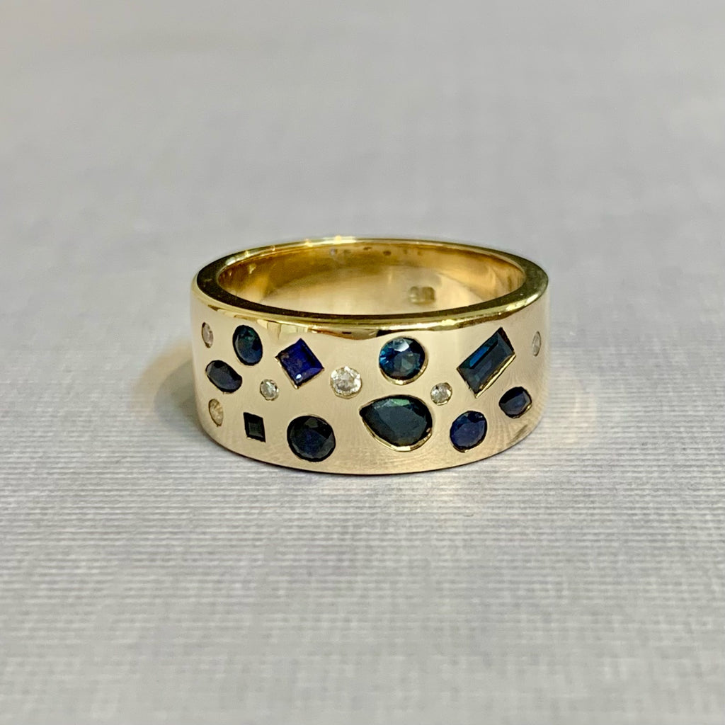 9ct Yellow Gold Australian Sapphire and Diamond Ring - R1914