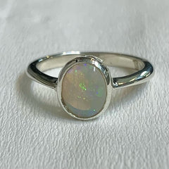 Sterling Silver Solid Coober Pedy White Opal Ring - R2789