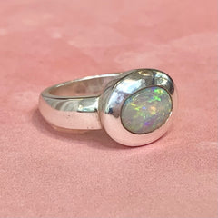 Sterling Silver Solid Lightning Ridge Opal Ring - R2788