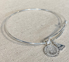 Sterling Silver Adjustable Bangle with Medium Round Saint Christopher Charm - G6873