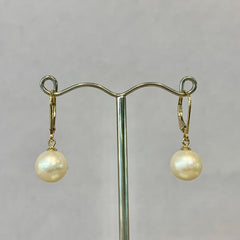 9ct Yellow Gold Akoya Pearl Drop Earrings - P1199