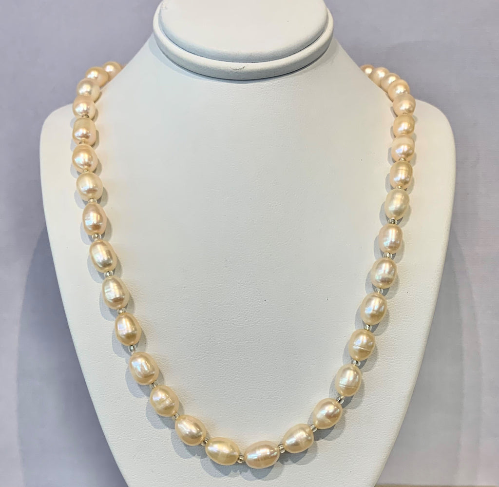 7-9mm Natural Freshwater Akoya Pink Rice Pearl Strand - P1177