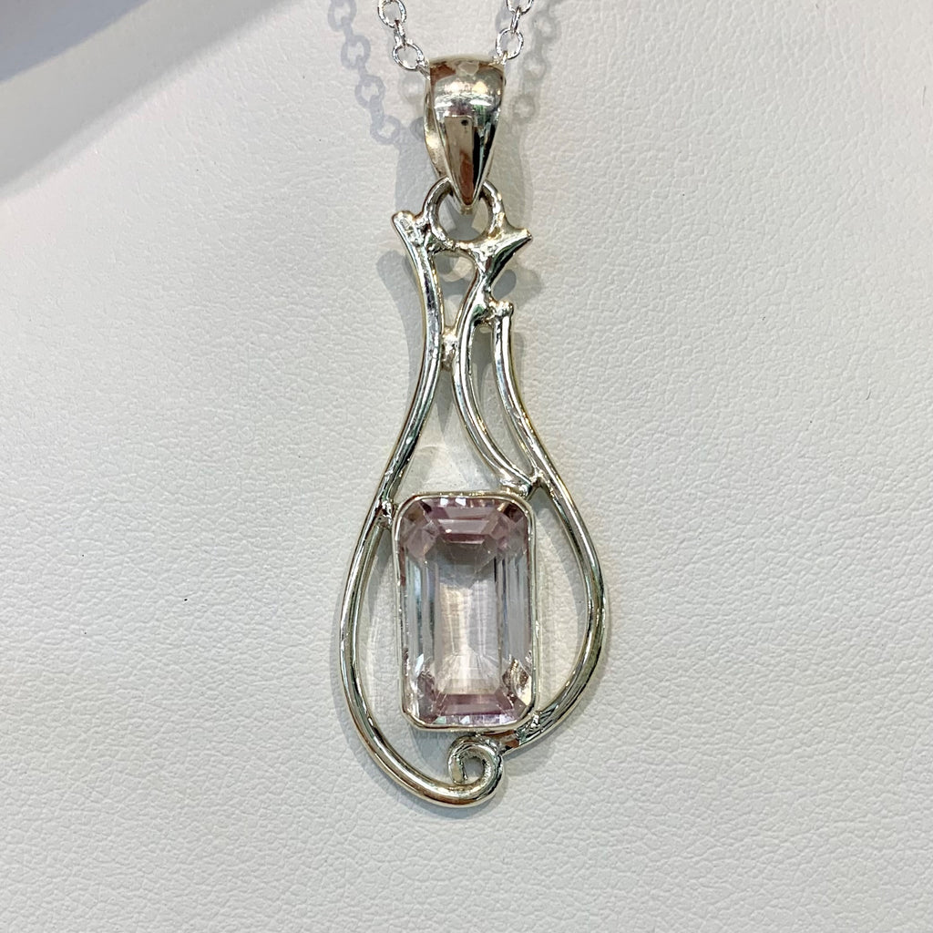 Sterling Silver Emerald Cut Kunzite Pendant - G8539