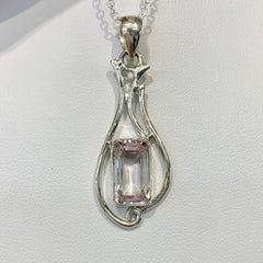 Sterling Silver Emerald Cut Kunzite Pendant - G8539