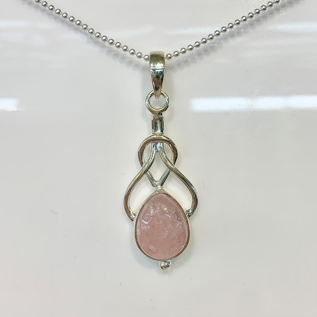 Sterling Silver Morganite Cabochon Twist Pendant - G8534