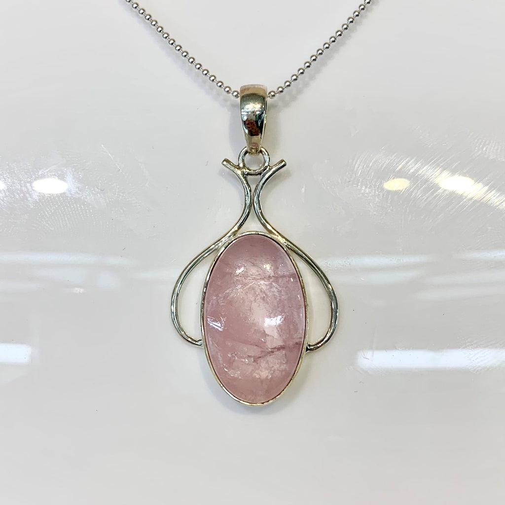 Sterling Silver Morganite Cabochon Oval Pendant - G8532