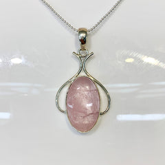 Sterling Silver Morganite Cabochon Oval Pendant - G8532