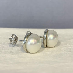 Sterling Silver 9mm White Pearl Studs - G8333