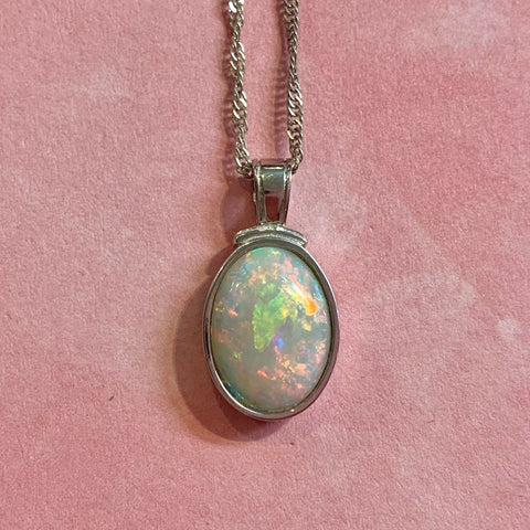 Sterling Silver Solid 4.45ct Opal Pendant - G5240