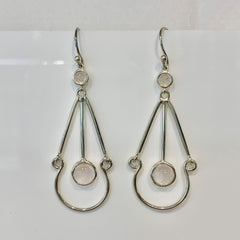 Sterling Silver Rose Quartz Art Deco Style Drop Earrings - G8510