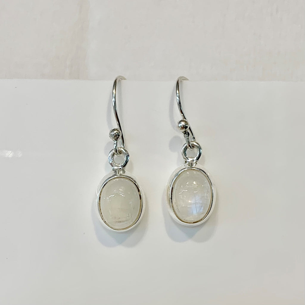 Sterling Silver Simple Oval Moonstone Drop Earrings - G8497