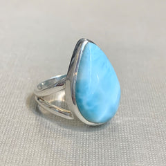 Sterling Silver Large Pear-shape Larimar Ring - G8528