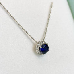 9ct White Gold Created Blue Sapphire & CZ Necklace - G8591