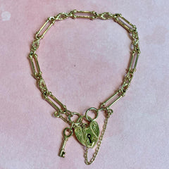 9ct Yellow Gold Fancy Link Heart Padlock Bracelet - G4171