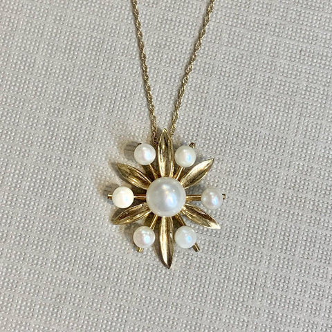 9ct Yellow Gold Freshwater Pearl Flower Pendant - P1132