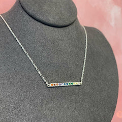 Sterling Silver Rainbow Cubic Zirconia Bar Necklace - G8463