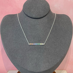 Sterling Silver Rainbow Cubic Zirconia Bar Necklace - G8463