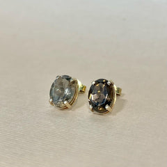 9ct Yellow Gold Oval Claw Set Smokey Quartz Stud Earrings - G1507