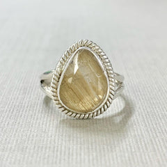 Sterling Silver Pear-Shaped Golden Rutilated Quartz Ring - G8548
