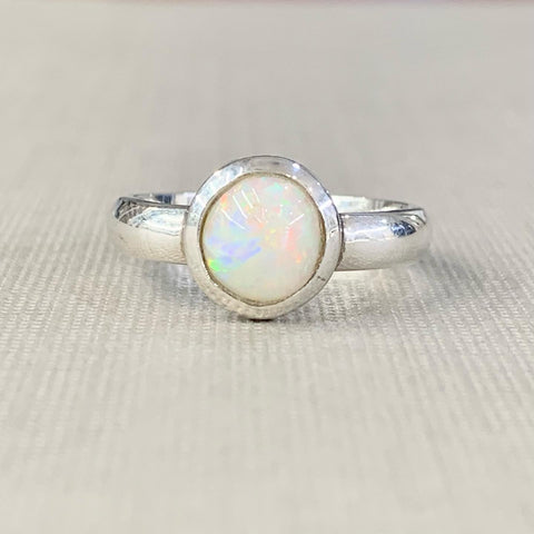 Sterling Silver Solid White Opal Ring - R2752