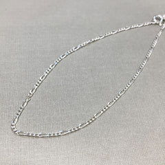 Sterling Silver 1+3 Figaro Chain Anklet - G8906