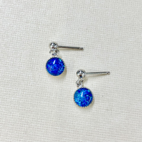 Sterling Silver Petite Blue Triplet Opal Earrings - G9040