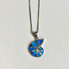 Sterling Silver Blue Opal Conch Shell Necklace - G8623