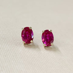 9ct Yellow Gold Created Ruby Oval Stud Earrings - G1509