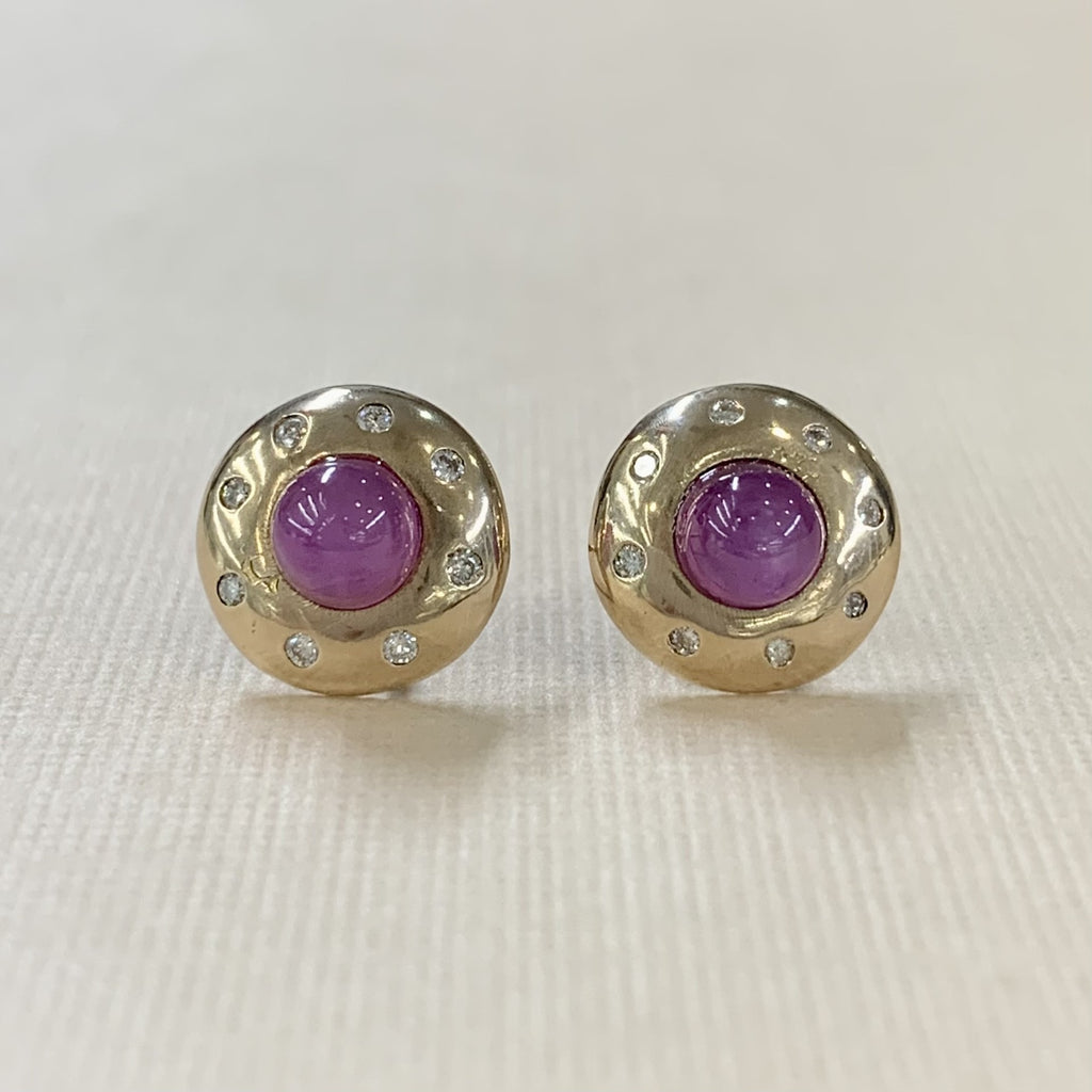 9ct Yellow Gold Ruby And Diamond Surround Stud Earrings- G2906